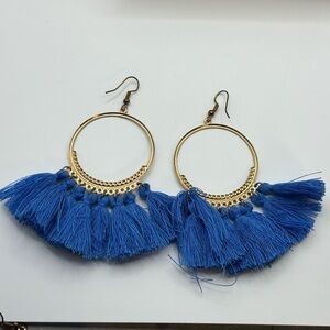 Blue Bohemian Fringed Tassel Earrings